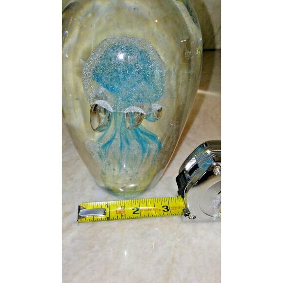 Jellyfish Glass 7" Tall Handblown Paperweight Ocean Man O War Light Blue Clear - Picture 6 of 10